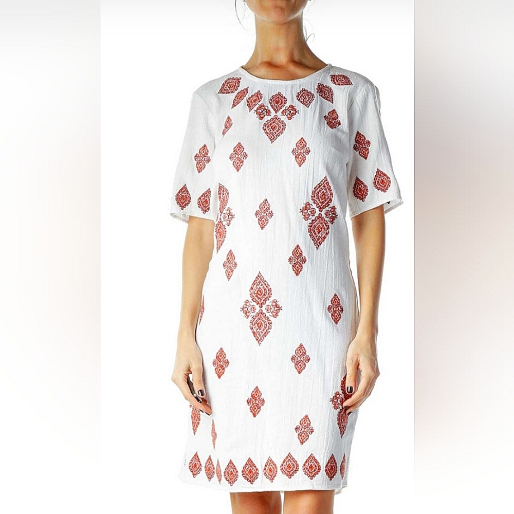 Michael Kors women's red&white cotton woven with embroidery shift dress size 0